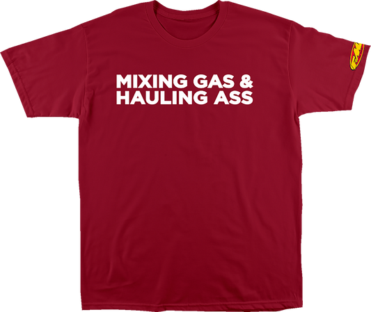 Red FMF Gass T-Shirt in small size with front logo and casual fit, made from soft cotton fabric.