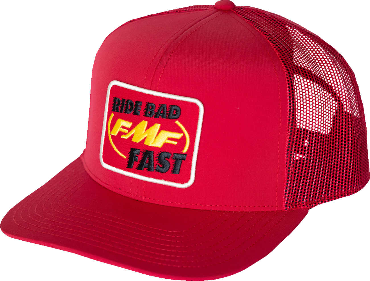 FMF Ride Bad Fast Hat - Red FA24196908RED with Embroidered Graphic and Woven Snap Closure Label