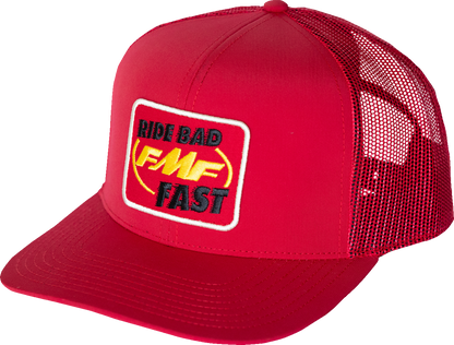 FMF Ride Bad Fast Hat - Red FA24196908RED with Embroidered Graphic and Woven Snap Closure Label