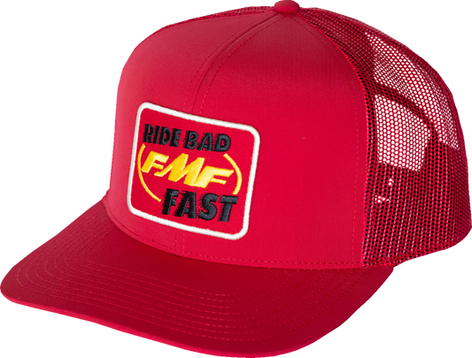 FMF Ride Bad Fast Hat - Red FA24196908RED with Embroidered Graphic and Woven Snap Closure Label