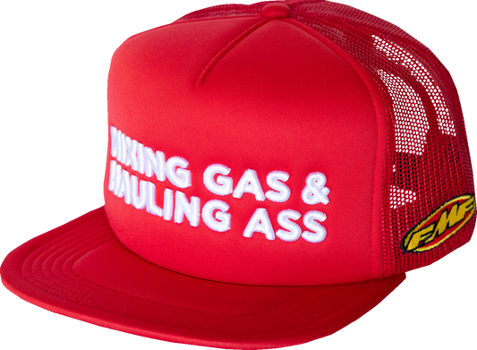 FMF Gass Hat - Bright Red FA7196903BRED | Five-Panel Mesh Trucker Cap with Embroidered Logo