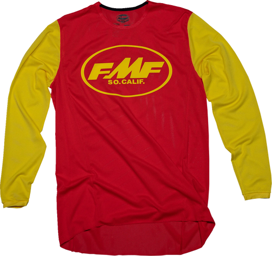 Red FMF Legends Jersey XL featuring micro mesh and moisture-wicking fabric, celebrating the 50th anniversary re-issue.