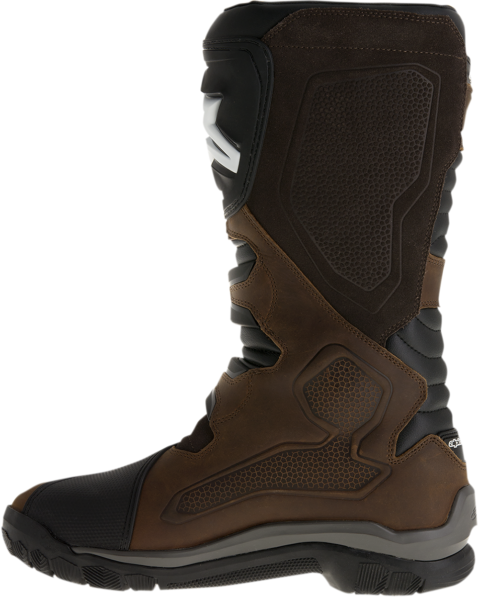Alpinestars Corozal Adventure Boots in brown and black, US size 7, featuring rugged leather and durable construction.