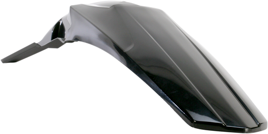 A black Acerbis rear fender for motorcycle, designed as a durable body part with mounting points, on a plain background.