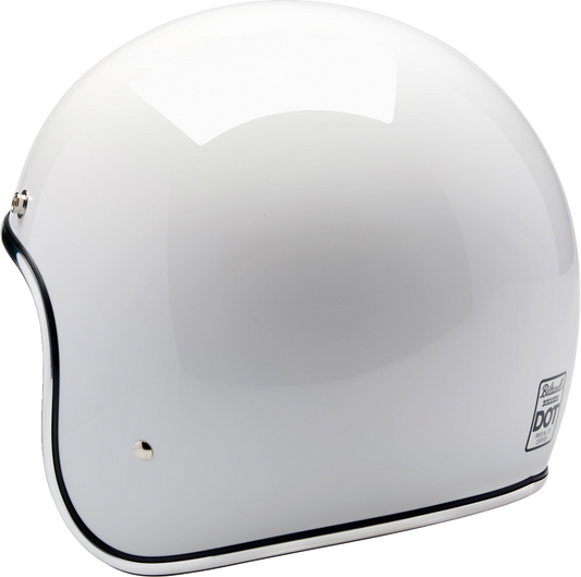 Gloss white BILTWell Bonanza helmet in XS size, featuring sleek aerodynamic design and padded interior for motorcycle safety.