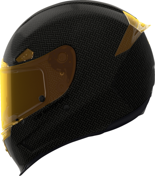 Bill's Exhausts ICON Airframe Pro™ helmet in yellow, carbon 4Tress design, 3XL size, showing the sleek helmet with branding details.
