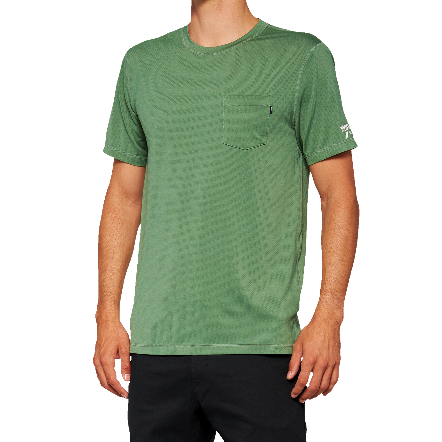 Bill's Exhausts 100% Mission athletic T-shirt in olive color, small size, made from comfortable fabric.