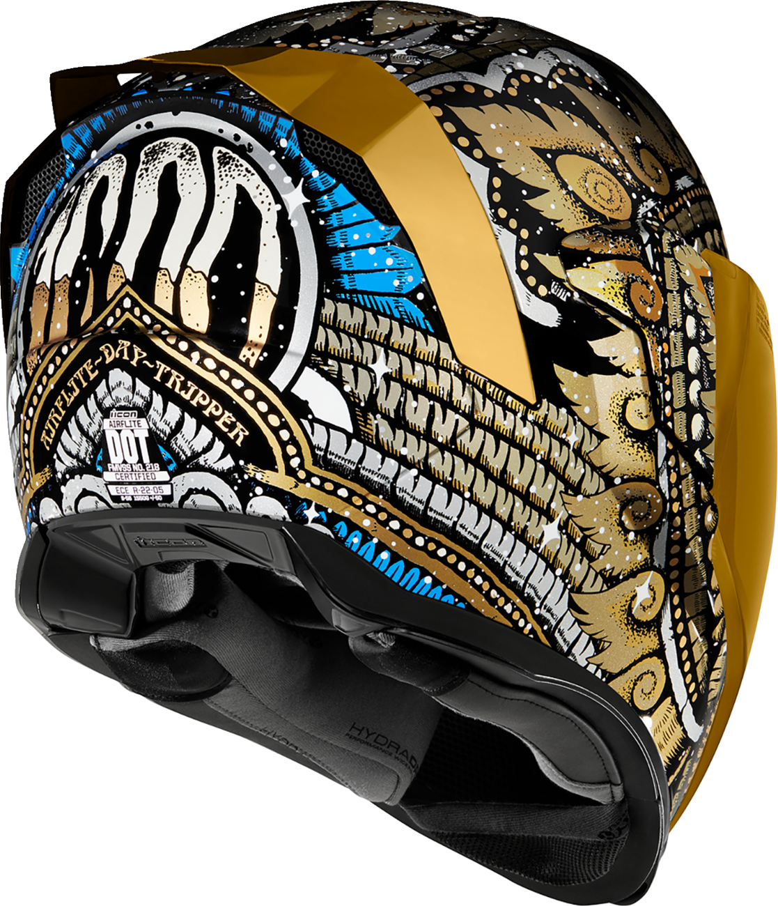 Bill's Exhausts ICON Airflite™ DayTripper Gold helmet in large size, featuring aerodynamic design and detailed graphics.