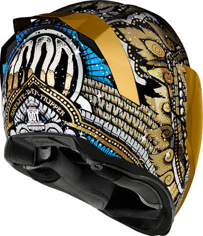 Bill's Exhausts ICON Airflite™ DayTripper Gold helmet in large size, featuring aerodynamic design and detailed graphics.