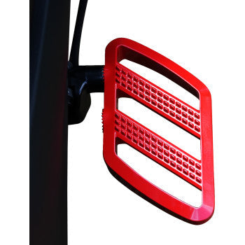 Red SHOW CHROME Combat Boards Driver for Ryker 2019-2024, featuring durable design and high-quality chrome finish.