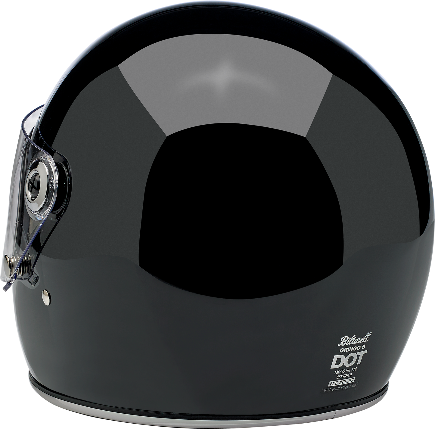 Gloss black BILTWell Gringo S helmet in XS size, featuring a sleek aerodynamic design and secure strap for motorcycle riding.
