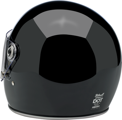 Gloss black BILTWell Gringo S helmet in XS size, featuring a sleek aerodynamic design and secure strap for motorcycle riding.