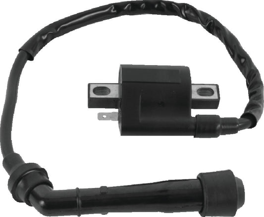 QuadBoss ignition coil for Yamaha YFM400 Big Bear, 2000-2004, showing the coil with terminal connections and mounting points.