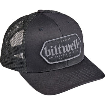 Black BILTWELL Elsinore Hat by Bill's Exhausts featuring a stylish, wide-brim design with logo embroidery.