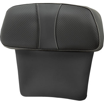 Black SADDLEMEN Chopped Tour Pak backrest pad with carbon fiber inset for FLT/FLH bikes, featuring a comfortable padded design.