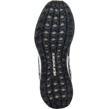 Alpinestars Meta Road V2 black and white motorcycle shoes with protective design, size US 14, for riding comfort and safety.