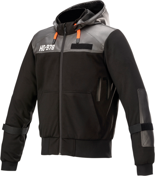 Alpinestars Shotaro hoodie in black, 2XL size, showing front view with logo and casual fit, made of soft fabric.