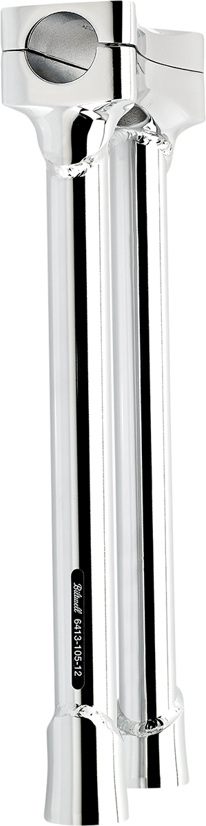 BILTWELL Murdock oversized 12-inch chrome handlebars for motorcycle, featuring sleek, shiny metal finish and ergonomic design