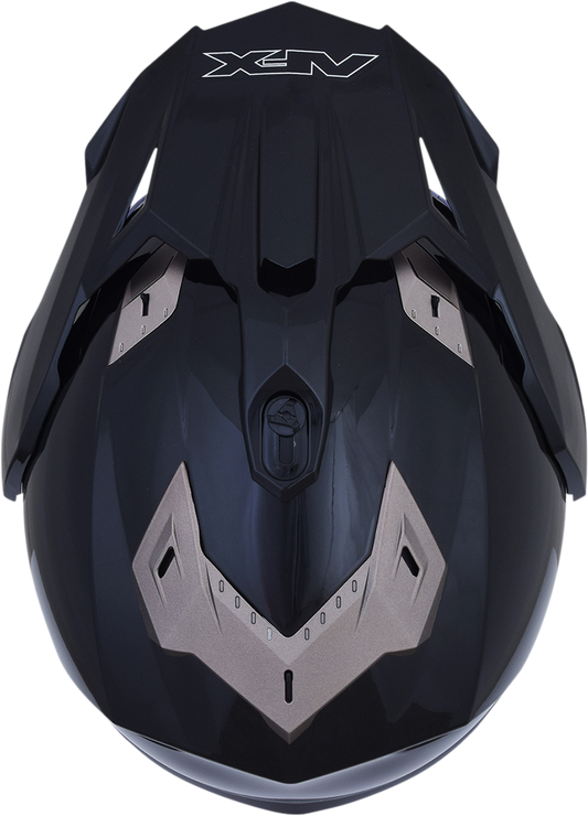 Gloss black AFX FX-39DS Peak helmet with screws, featuring a sleek design and durable construction for motorcycle protection.
