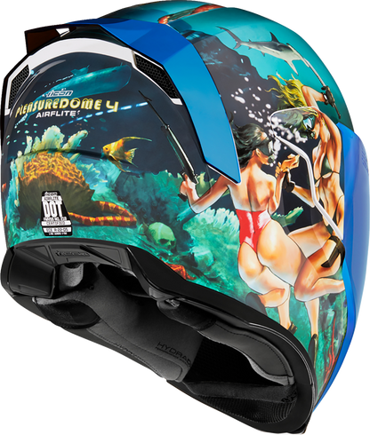 Bill's Exhausts ICON Airflite™ Helmet Pleasuredome4 in blue, small size, showing the aerodynamic helmet with visor and branding.