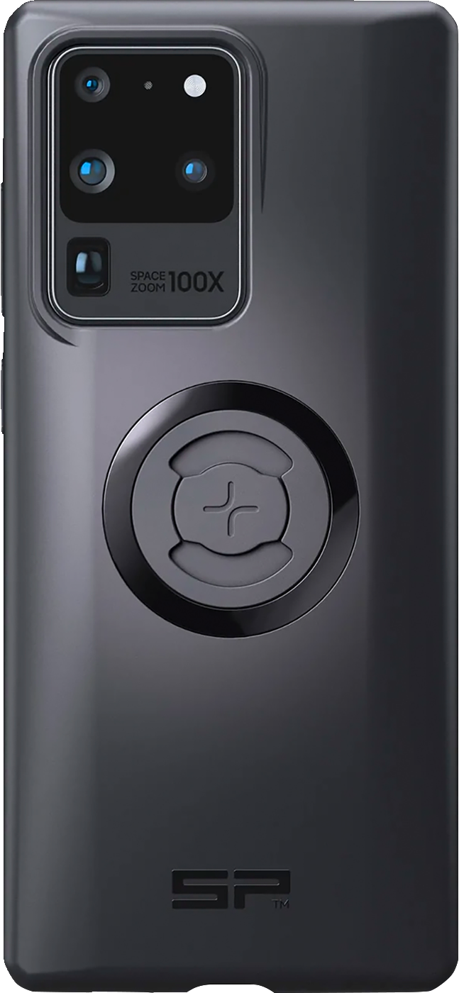 Samsung Galaxy S20 Ultra phone with SP CONNECT SPC+ case by Bill's Exhausts, showing the protective phone cover.