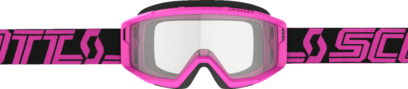 Scott Primal Goggles in pink and black with clear lenses, designed for motorcycle or motocross riding.