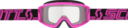 Scott Primal Goggles in pink and black with clear lenses, designed for motorcycle or motocross riding.