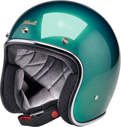 BILTWELL Bonanza helmet in metallic Catalina green, medium size, with glossy finish and classic helmet design.