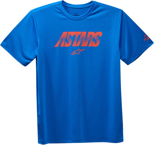 Bright blue Alpinestars Tech Angle Premium T-Shirt in medium size, showcasing the stylish design and comfortable fit.