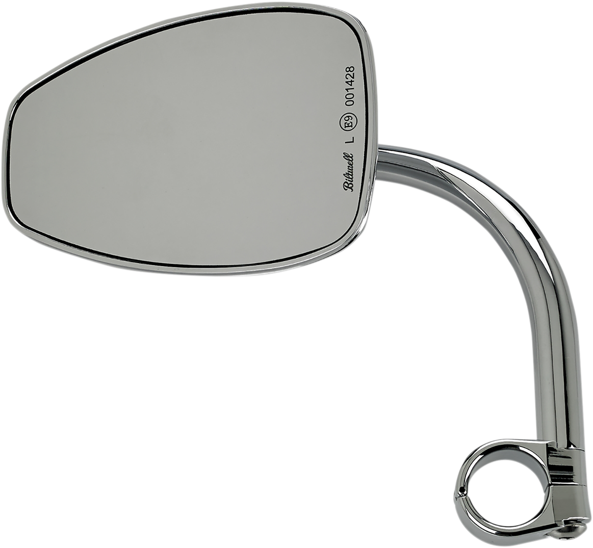 Chrome Tear Drop motorcycle mirror with mount by BILTWELL, featuring a sleek, reflective surface and stylish tear drop shape.