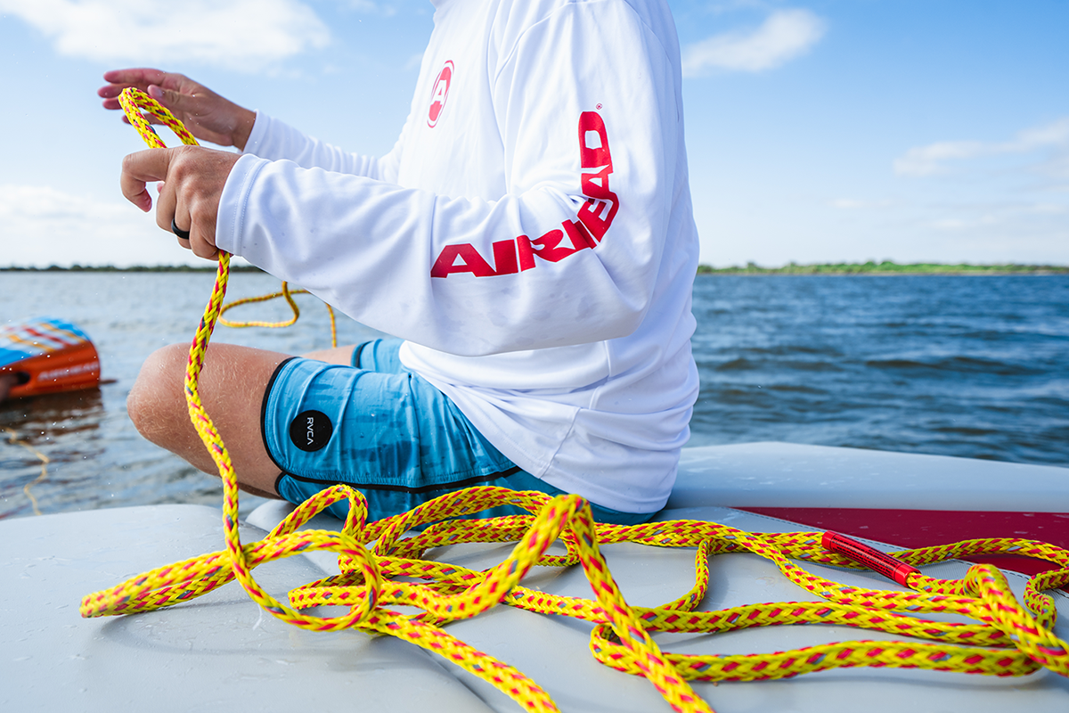 Reflective water sports rope for two riders by Bill's Exhausts, with bright reflective strips and durable construction.