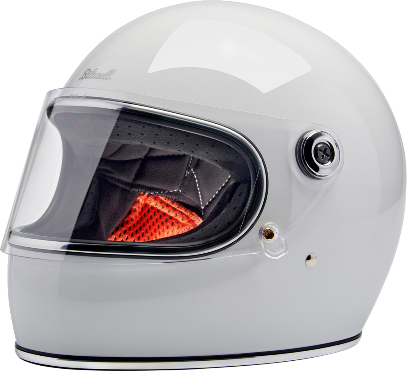 BILTWELL Gringo S helmet in gloss white, size 2XL, featuring a smooth rounded design and secure chin strap for motorcycle riding.