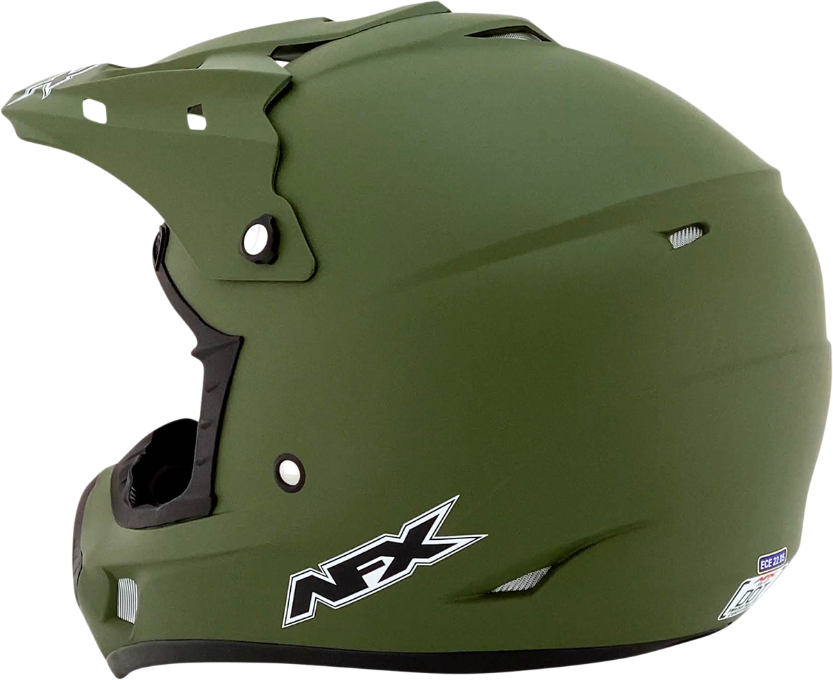 Bill's Exhausts AFX FX-17 Helmet in flat olive drab, 2XL size, featuring matte finish and adjustable strap for motorcycle riding.