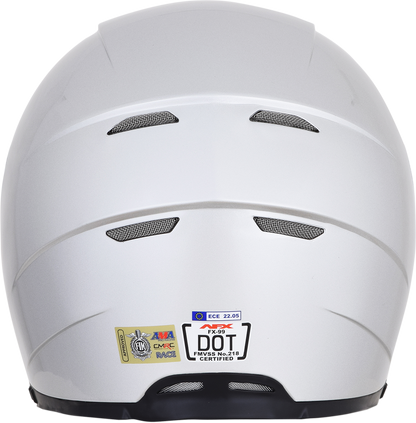 Silver AFX FX-99 motorcycle helmet in XL size with aerodynamic design and clear visor, featuring a sleek, glossy finish.