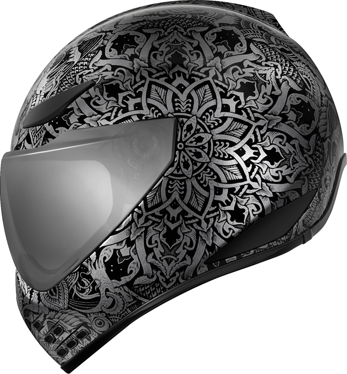 Black ICON Domain™ Gravitas helmet in medium size with sleek design, featuring matte finish and ventilation vents.