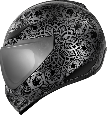 Black ICON Domain™ Gravitas helmet in medium size with sleek design, featuring matte finish and ventilation vents.