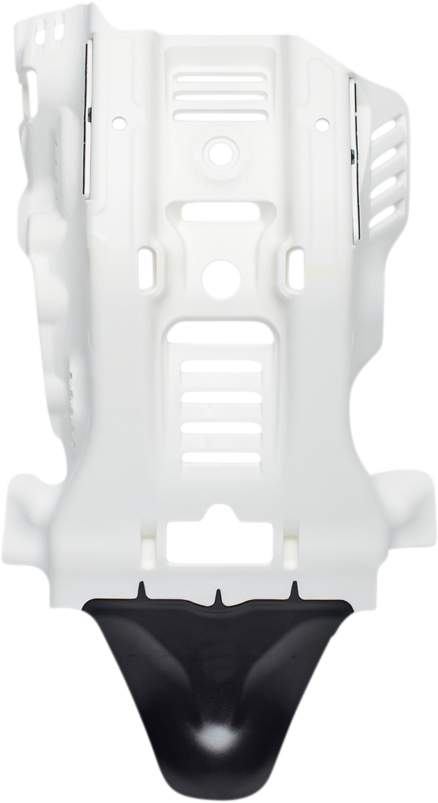 A white and black ACERBIS skid plate for Gas Gas and Husqvarna motorcycles, body protection part, shown from top view.