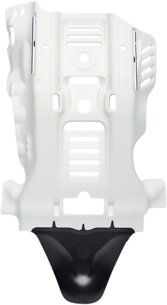 A white and black ACERBIS skid plate for Gas Gas and Husqvarna motorcycles, body protection part, shown from top view.