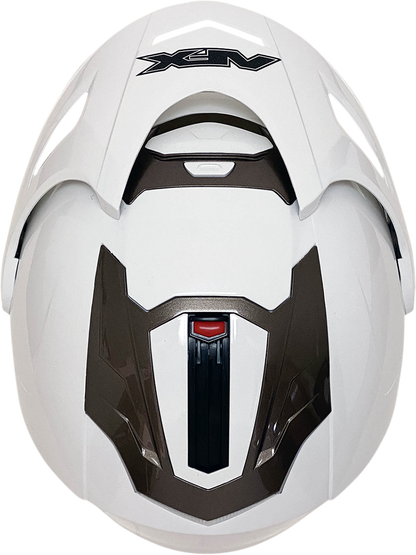 Bill's Exhausts AFX FX-50 Peak helmet in pearl white with sleek design and matte finish, featuring ventilation vents and secure strap.