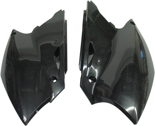 A set of black Acerbis side panels for motorcycle body, designed for durability and a sleek look.