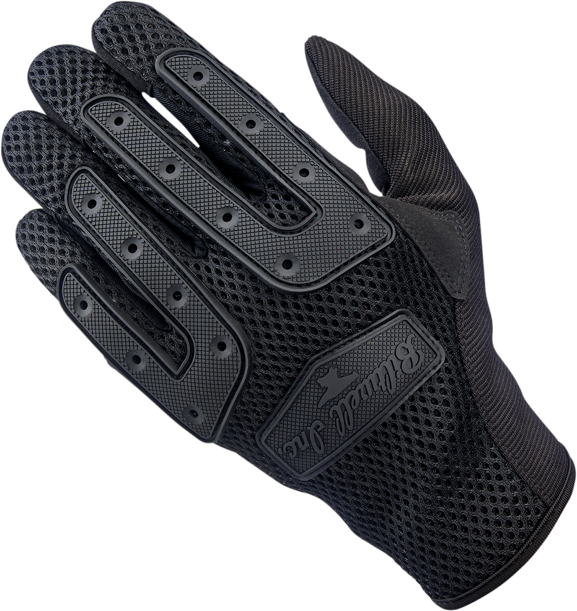 Black BILTWELL Anza gloves in large size, featuring durable material and sleek design, perfect for motorcycle riding.