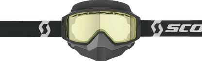 Scott Split OTG Snow Goggle in black, white, and yellow with clear lens, designed for winter sports and outdoor skiing or snowboarding.