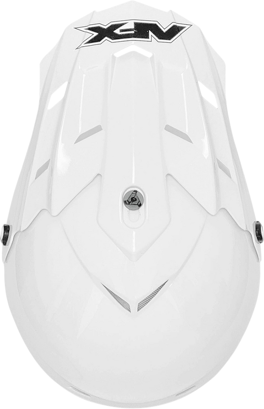 White AFX FX-17 motorcycle helmet in small size, featuring a sleek design with clear visor and ventilation openings.