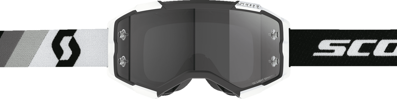 Scott Fury Goggle in Premium Black and White with Light Sensitive Gray lenses, featuring a sleek, sporty design for active use.