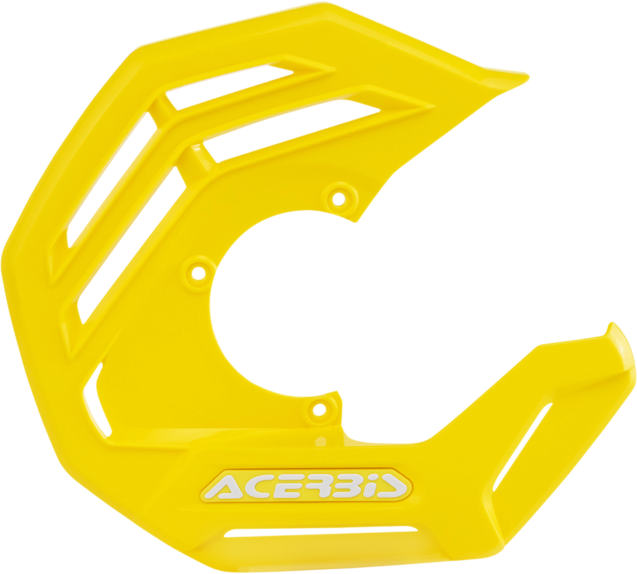 Acerbis X-Future disc cover in bright yellow, designed for motorcycle body protection, featuring the Acerbis branding and mounting details.