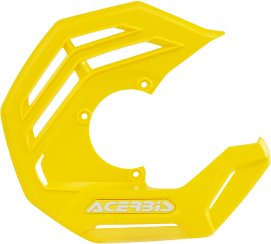 Acerbis X-Future disc cover in bright yellow, designed for motorcycle body protection, featuring the Acerbis branding and mounting details.