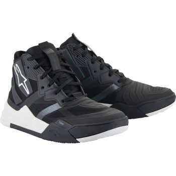 Alpinestars Speedflight black and white motorcycle shoes with US 10.5 size, featuring sporty design and durable construction.