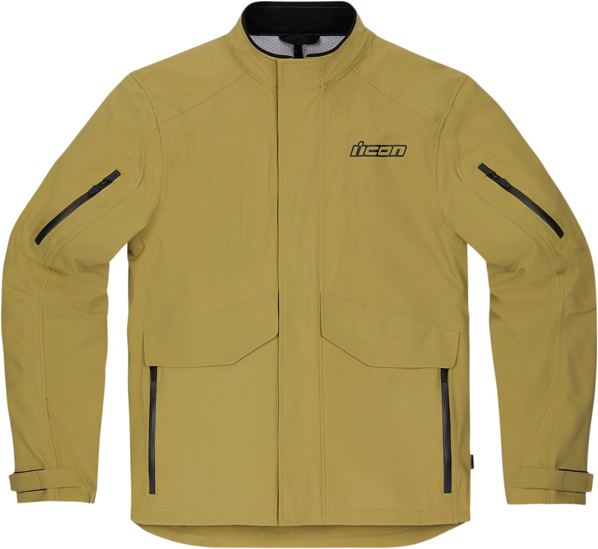 Bill's Exhausts ICON Stormhawk CE jacket in tan, 2XL size, featuring durable fabric and protective design for motorcycle riding.