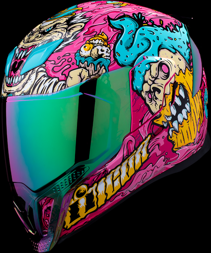 Pink ICON Airflite™ Helmet with Snack Attack design, MIPS® safety system, 3XL size, featuring aerodynamic shape and ventilation.