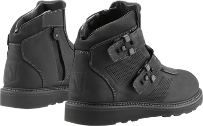 Black ICON El Bajo2 Boots by Bill's Exhausts in US 13 size, featuring sleek design and sturdy construction.